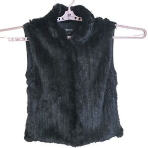 Seeu Vintage Y2k Black Rabbit Fur Knit Zip Up Sweater Vest Women's Size Large